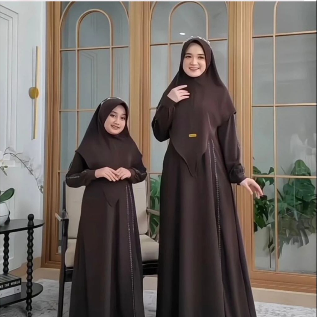 Gamis Couple Ibu dan Anak Syakila Mix tile dot Lebaran Terbaru Fashion Muslim Set Keluarga Pasangan 