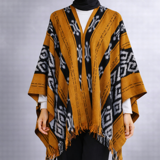 Cardigan Pendek Tenun Wanita Model Kelelawar, Baju Outer Tenun Kekinian Terbaru - Motif Kupat Kuning