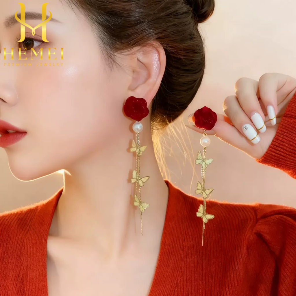 HEMEI AT313 ANTING KUPU KUPU CNY ANTING MERAH NUANSA IMLEK CNY ANTING FASHION WANITA