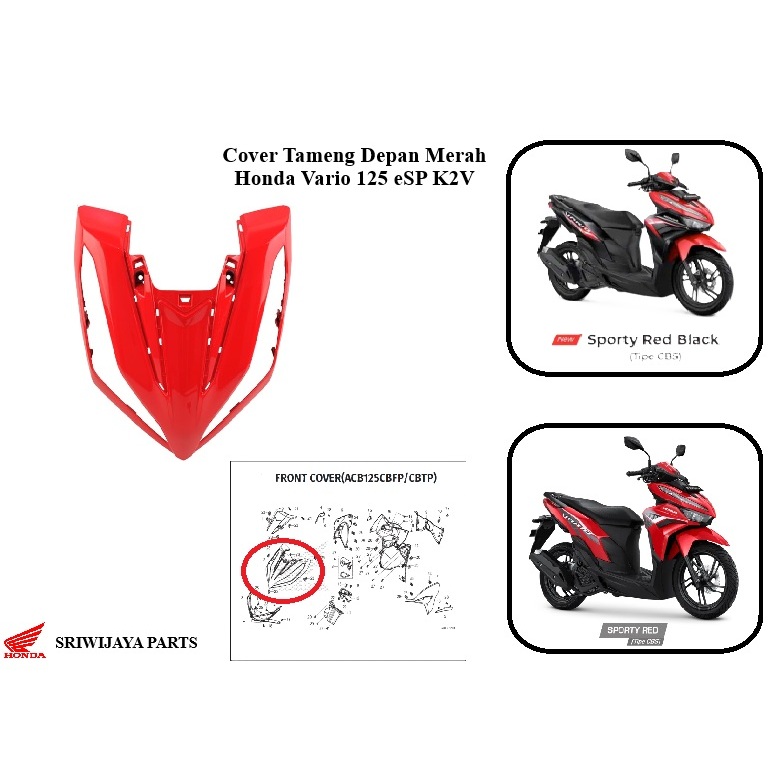 Cover Tameng Depan Merah Honda Vario 125 eSP K2V | 64301K2VN30ZJ 100% ORI AHM