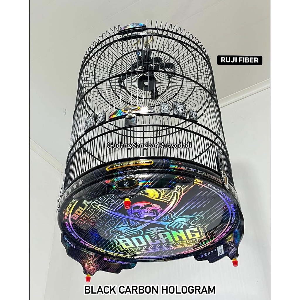 (ORIGINAL 100%) Bolang Black Carbon Hologram Jeruji FIBER Fullset bonus kerodong jersey (FREE PACKIN