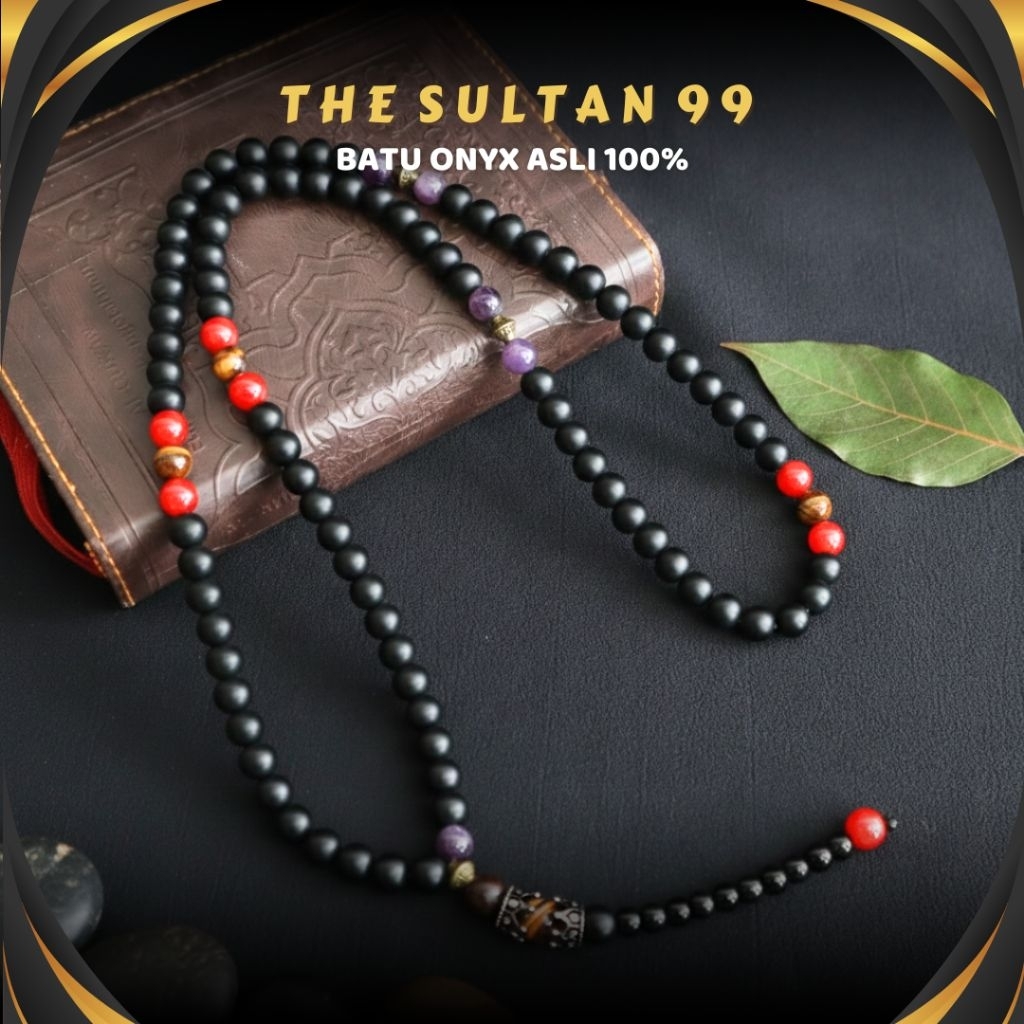 Tasbih Blue Black 99 Butir Aesthetic Batu Onyx Hitam Garnet Merah Kecubung Ungu ASLI 100% Original B