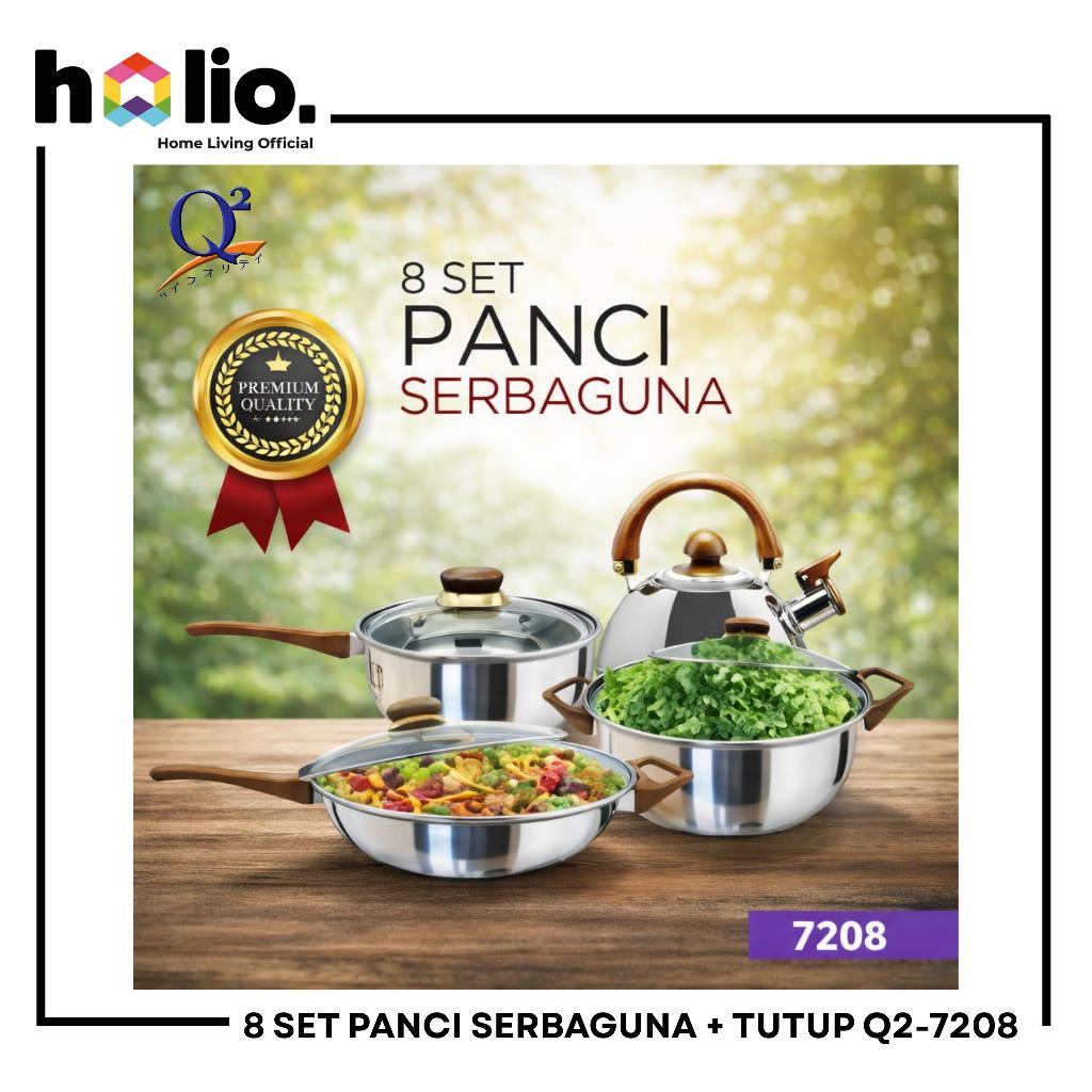Holio Set Panci Wajan Goreng Penggorengan + Teko Siul Stainless Steel 8PCS Serbaguna Q2-7208 / Q2 72
