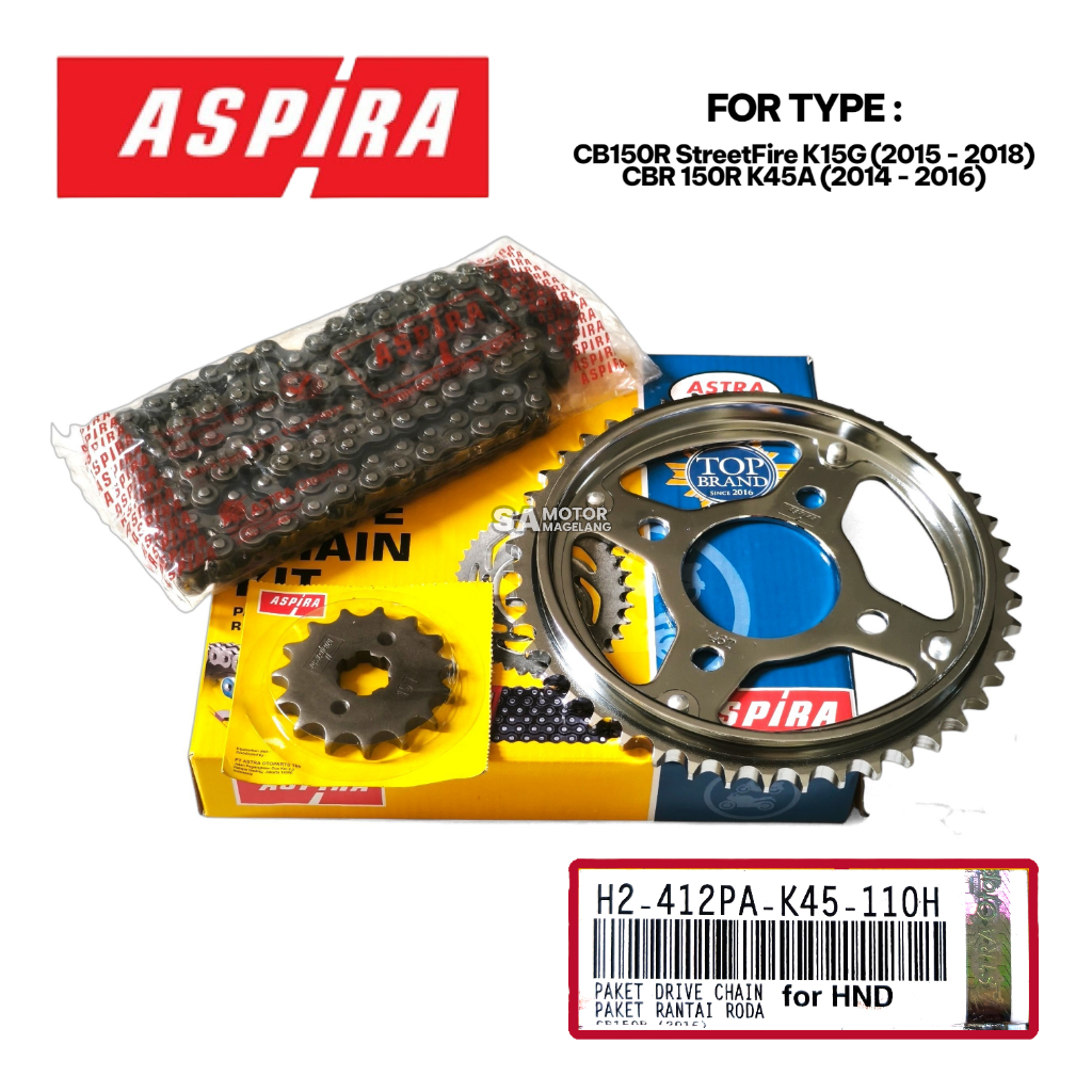 Paket Gear Rantai Gearset CB150R Street Fire 2015-2018 CBR 150 R K45A Original Aspira H2-412PA-K45-1