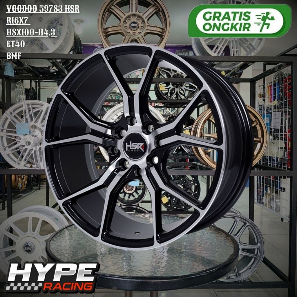 Velg Racing HSR VOODOO Ring 16 R16 hitam polish Lebar 7 et40 buat Agya , Ayla , Jazz , City