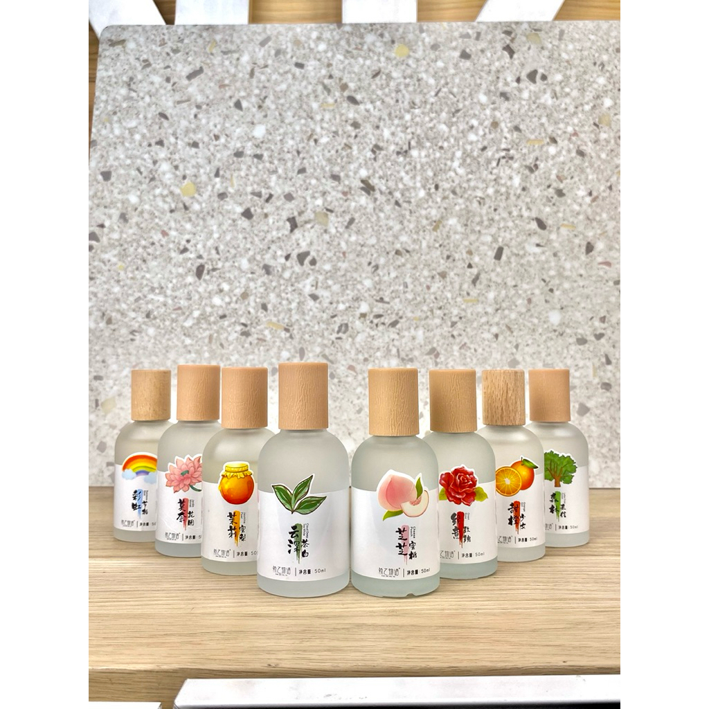 PARFUM|BODY|AROMATHERAPY|50ML| BOTOL KACA FROSTED TUTUP KAYU WANGI BUAH BUNGA TEH MADU PEACH ORANGE 