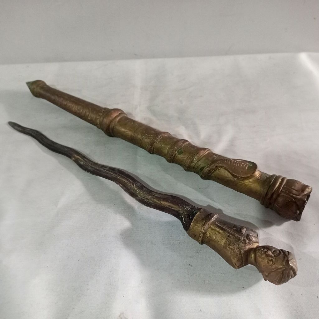 Vintage Tongkat Komando Keris Ir. Soekarno Muda Blangkon & Detail Ular Kuningan Antik