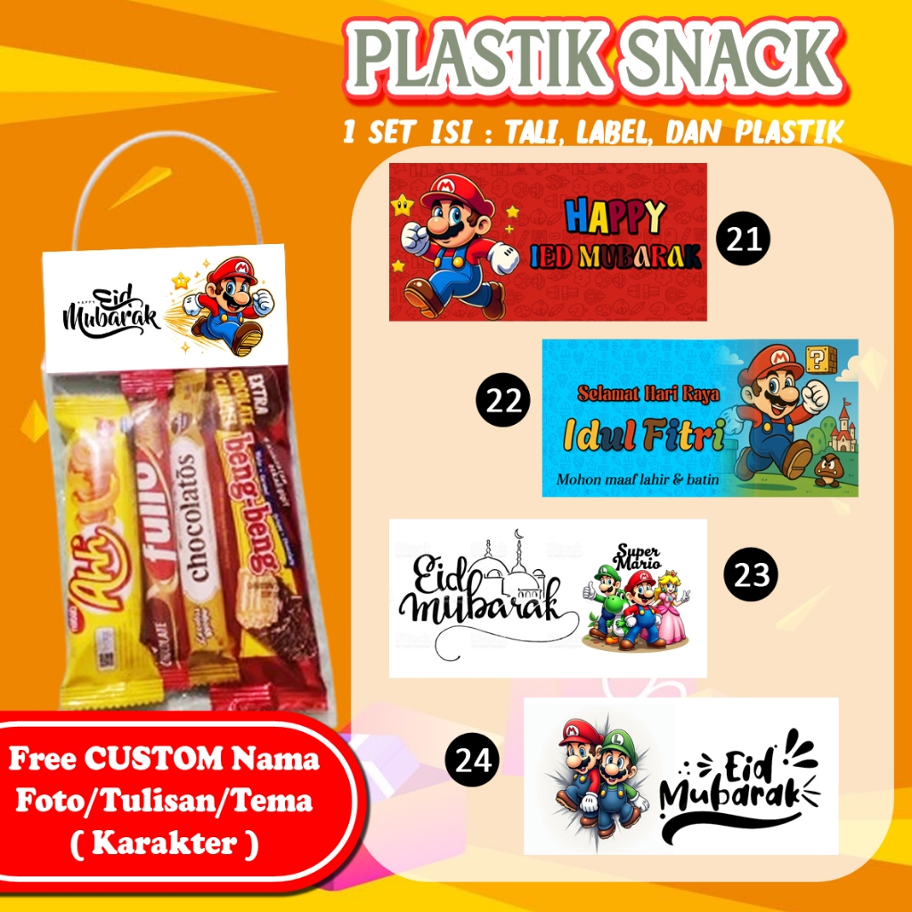 TAS PLASTIK SNACK ULTAH CUSTOM 12x20 || TAS SNACK KUSTOM ULANG YAHUN EDISI LEBARAN | HAMPERS MINI PL