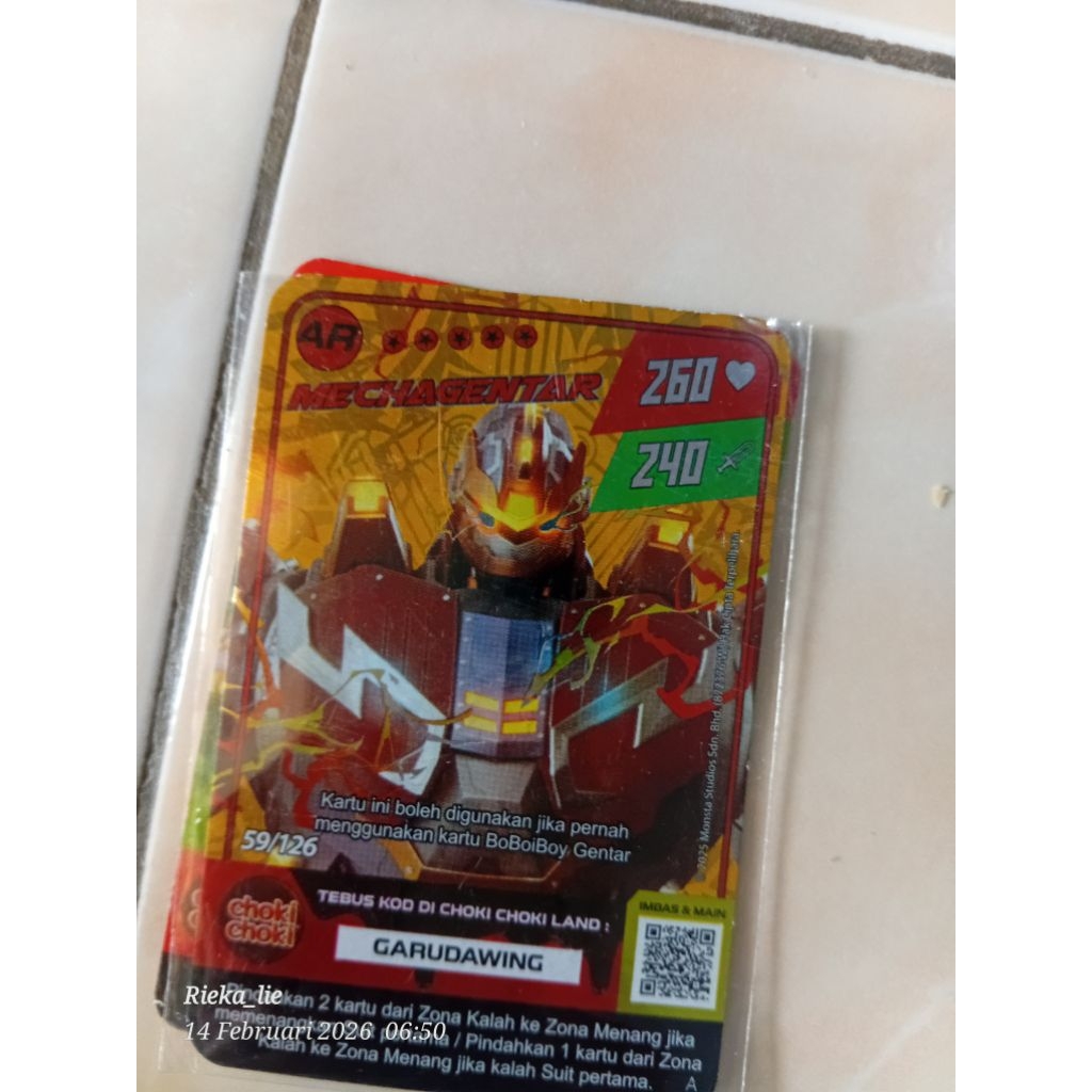 kartu choki choki BoBoiBoy mega gentar AR