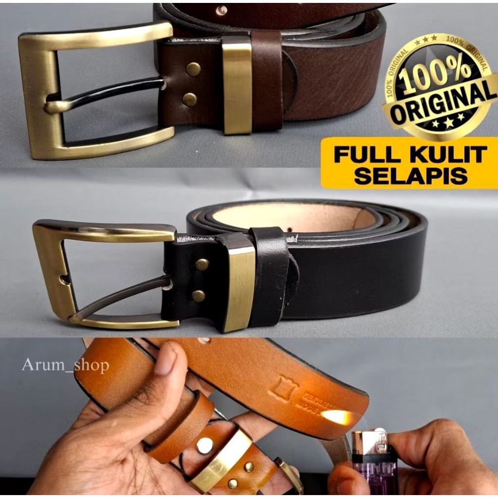 sabuk pria kulit asli selapis original/gesper pria kulit asli selapis 100% original