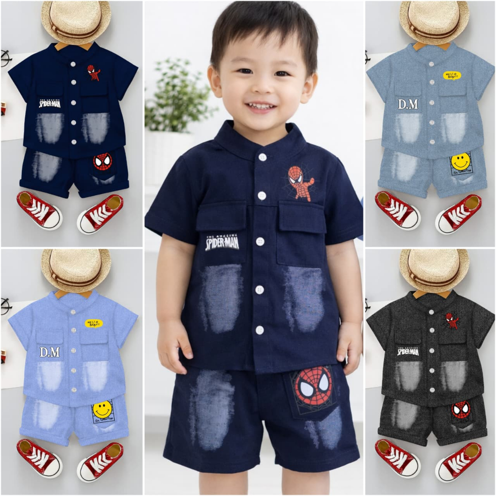 SETELAN KEMEJA DENIM ANAK LAKI LAKI/KEMEJA BAJU ANAK COWOK 1-4 TAHUN