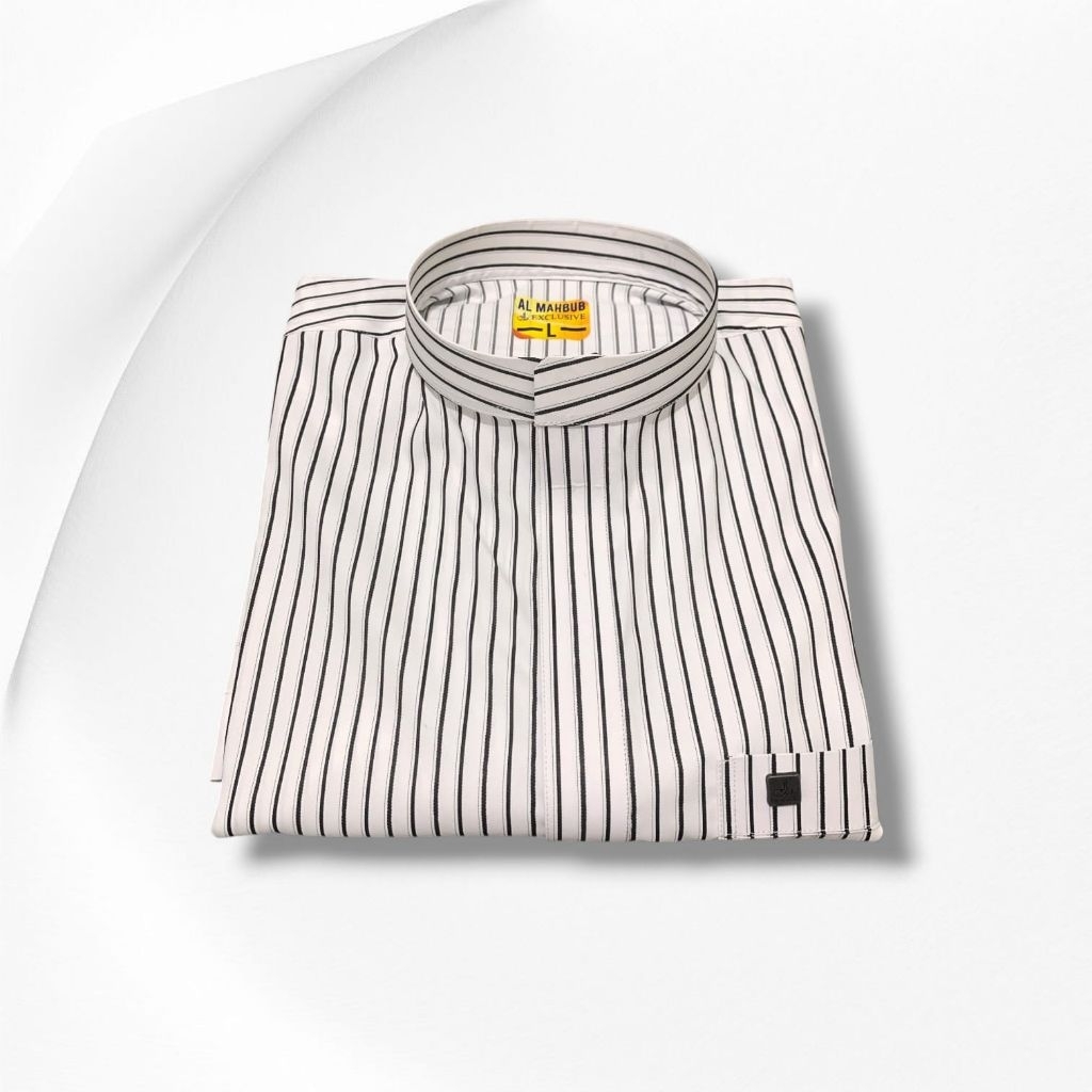 Baju Koko Salur Maroko , Atasan pria muslim motif salur Al Mahbub, Koko Putih