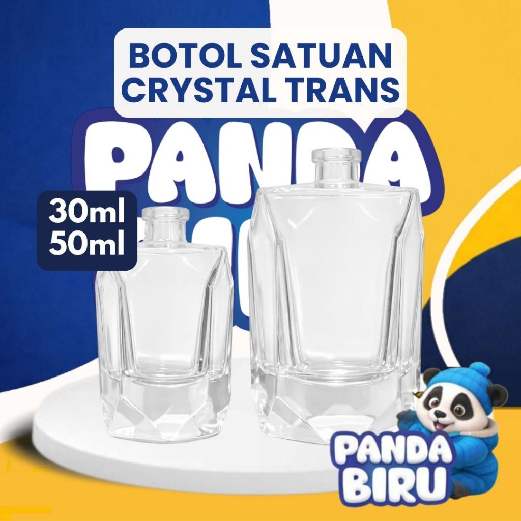 Botol Parfum Press Satuan Crystal Trans - Botol Minyak Wangi Kaca Perfume Bottle - Panda Biru