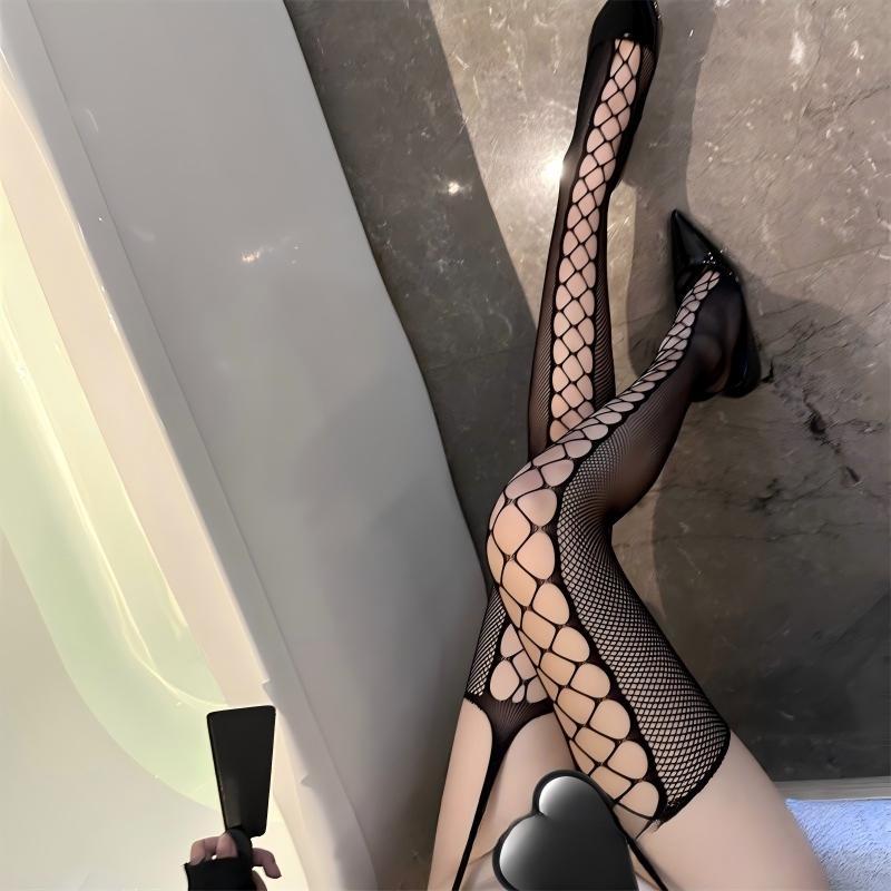 Bodystocking Wanita Seksi Jaring Full Body Garter Stocking Elastis Lingerie