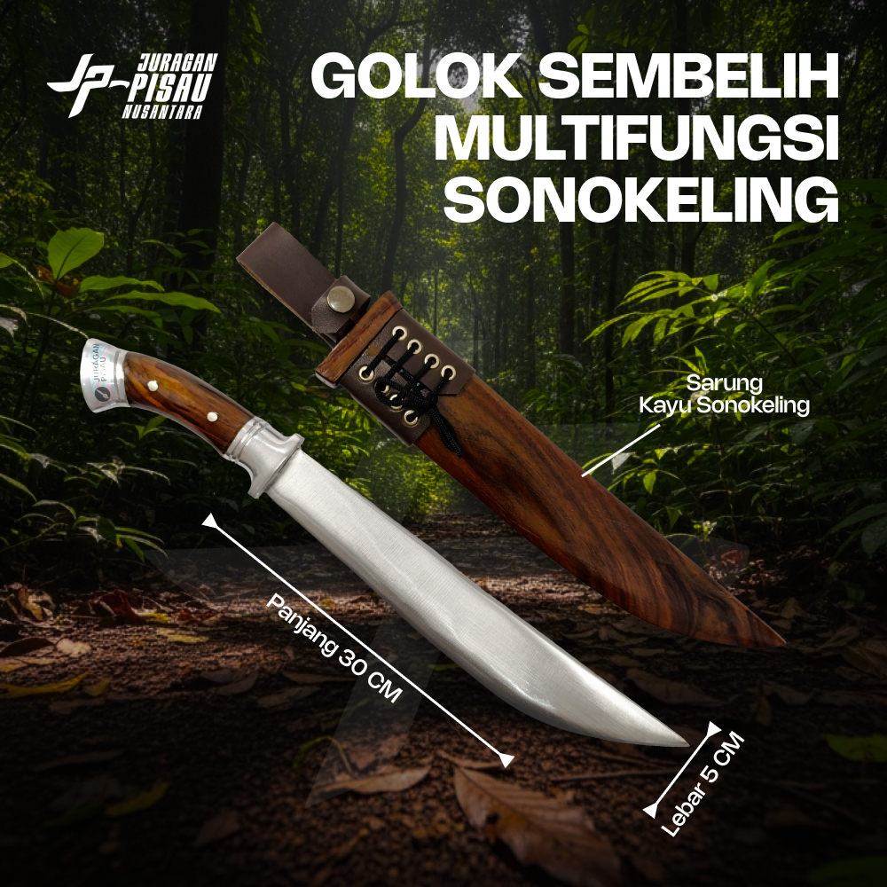 Golok Ki Atep Sarung Kayu Sonokeling | Golok Pisau Sembelih Kebun Baja | Juragan Pisau Nusantara