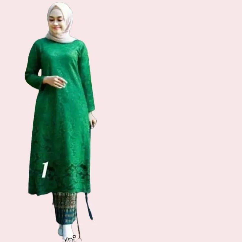 Atasan Kebaya Brukat Panjang/Baju Kurung Warna Hijau Botol