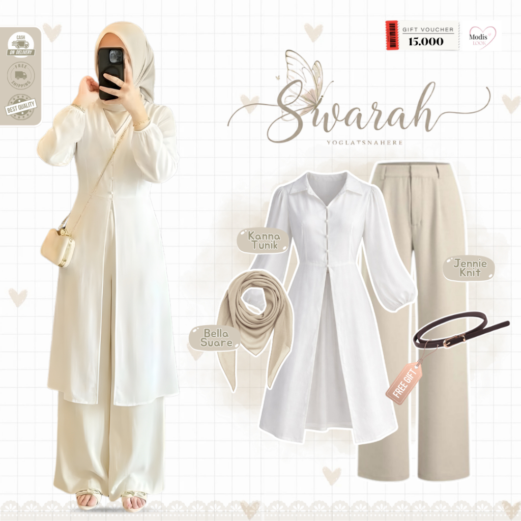 LAGI VIRAL Elegan Wanita Mewah Outfit  Outfit Kondangan ( Belt + Bella Square + Tunik Malaya + Celan