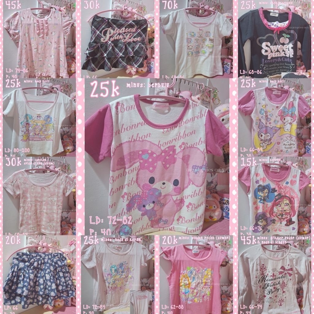 PRELOVED BBT BABY TEE CROP TOP SHIRT CUTE KAWAIICORE JOJIFUKU ANIME SANRIO BONBONRIBBON MELODY KUROM
