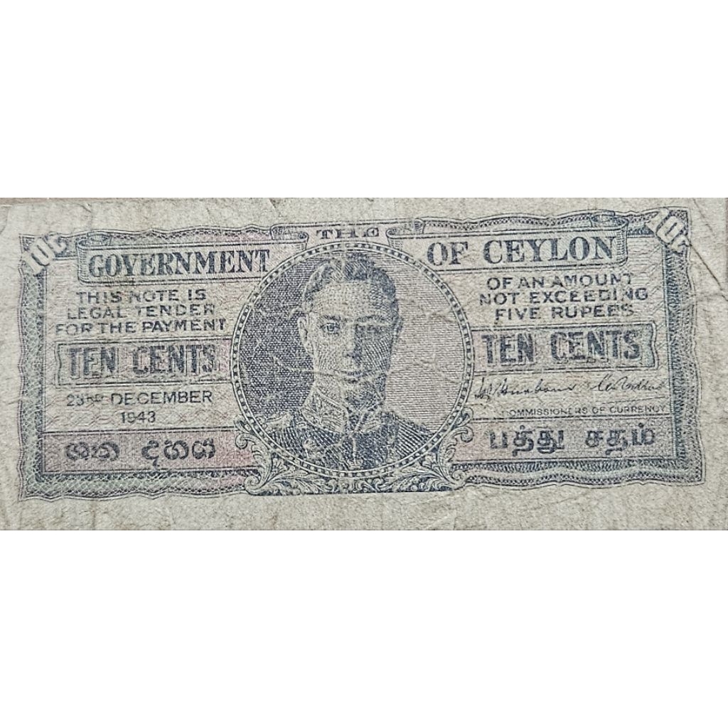 Uang Asing negara ceylon srilanka 10 cent rupe 1943 dijamin original 100%