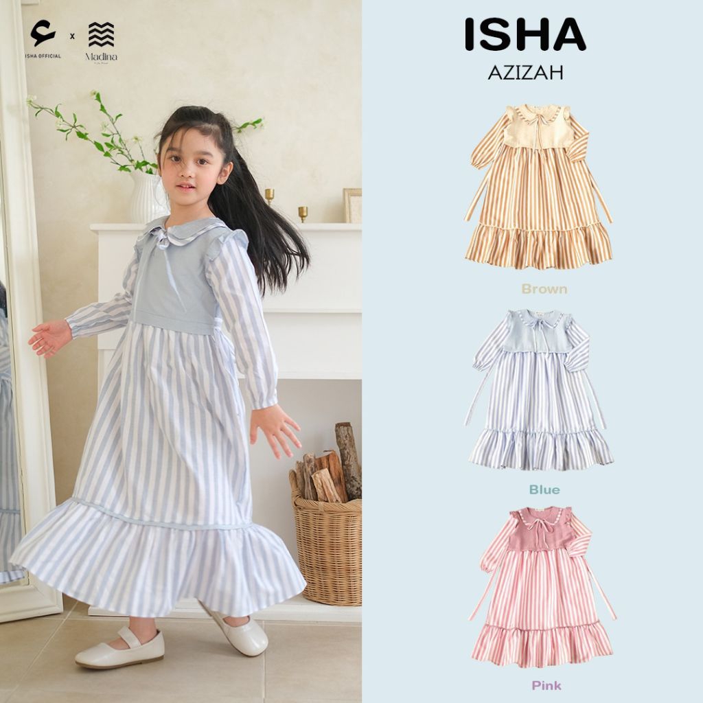 Madina Azizah - Gamis anak perempuan 2-12 Tahun Lengan panjang motif Garis-Garis Korean Style
