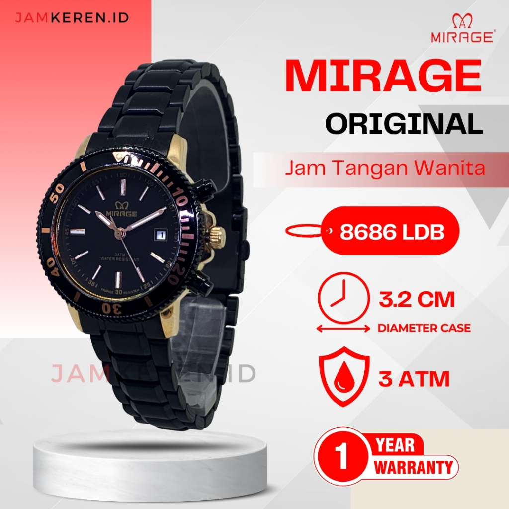 Mirage - Jam Wanita Elegan Mewah - Jam Tangan Mirage Wanita 8686 LD Original 100% Garansi Resmi