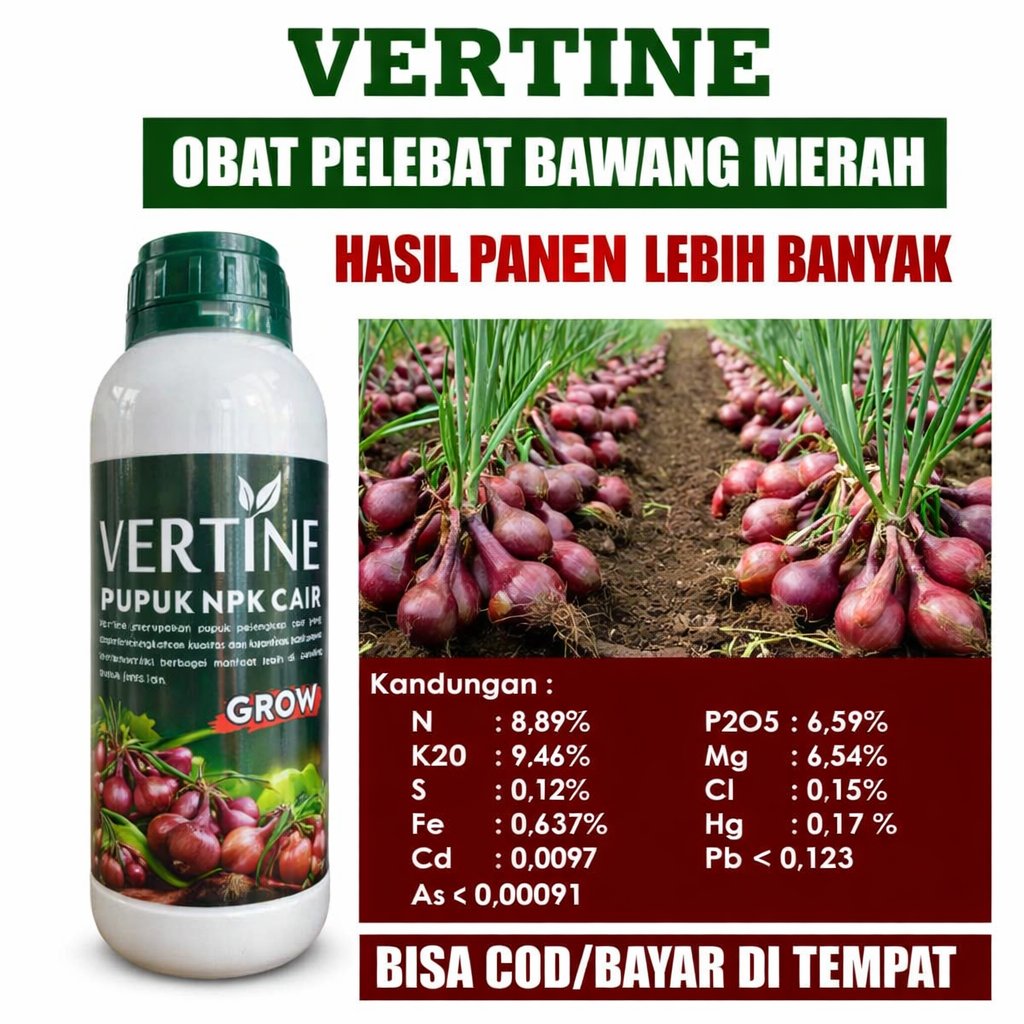 VERTINE Grow 500 ML Pupuk Bawang Merah Cair NPK – Penyubur & Pembesar Umbi, Anti Busuk Akar, Hasil P
