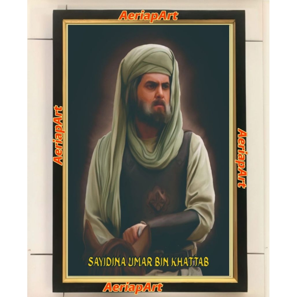 hiasan dinding poster Sayidina Umar bin Khattab plus FIGURA ukuran 53*37