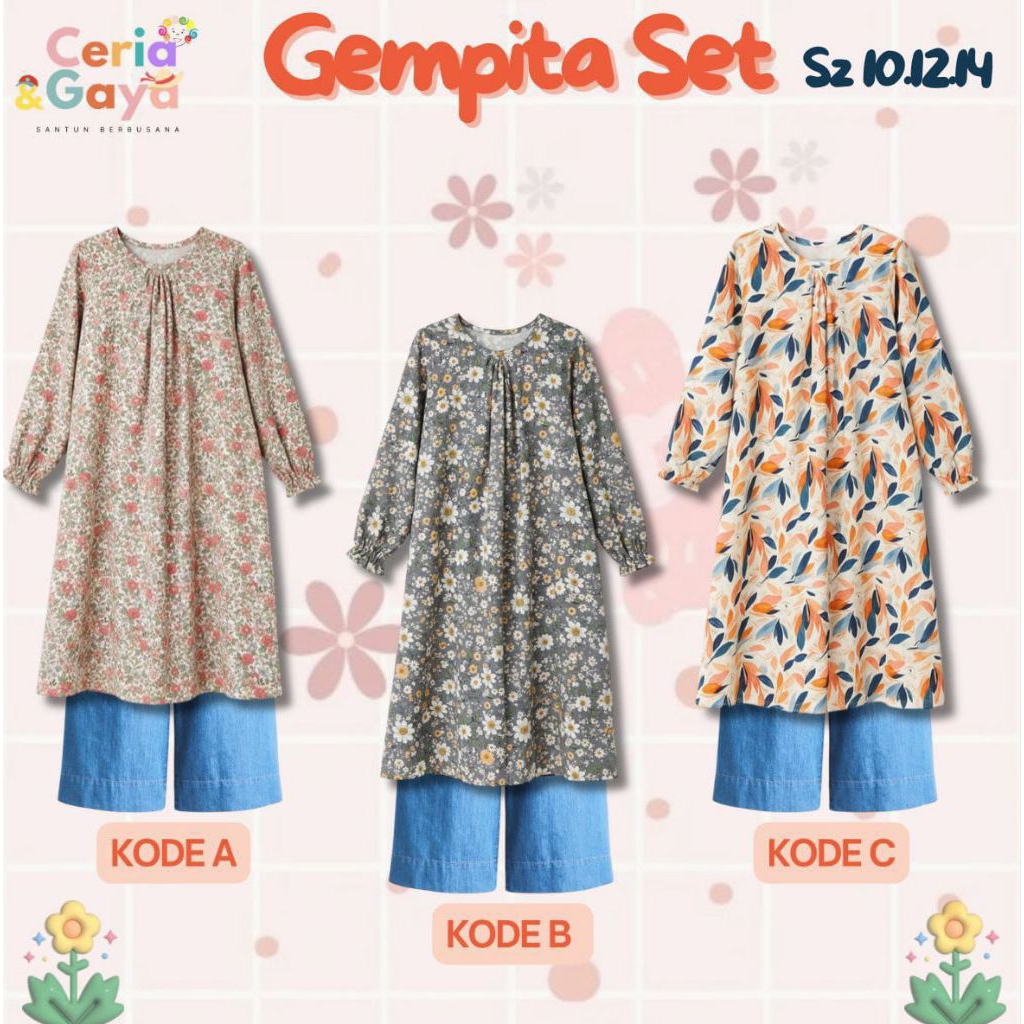 GEMPITA SET BY CERIA & GAYA SETELAN TUNIK JEANS ANAK REMAJA