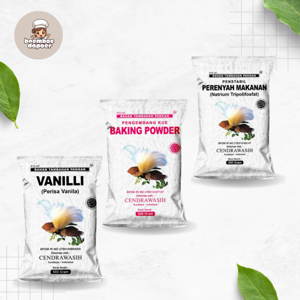PAKET BAHAN KUE CENDRAWASIH 500GR BAKING POWDER, PERENYAH, & VANILLI