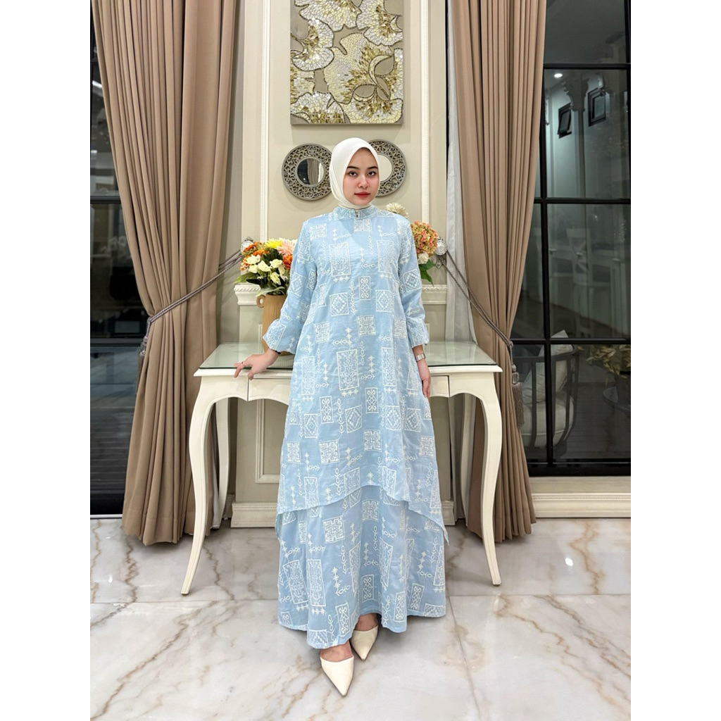 Gamis bahan papersilk bordir mix armanisilk  model susun (menyatu) furing armanisilk ori By Edness K