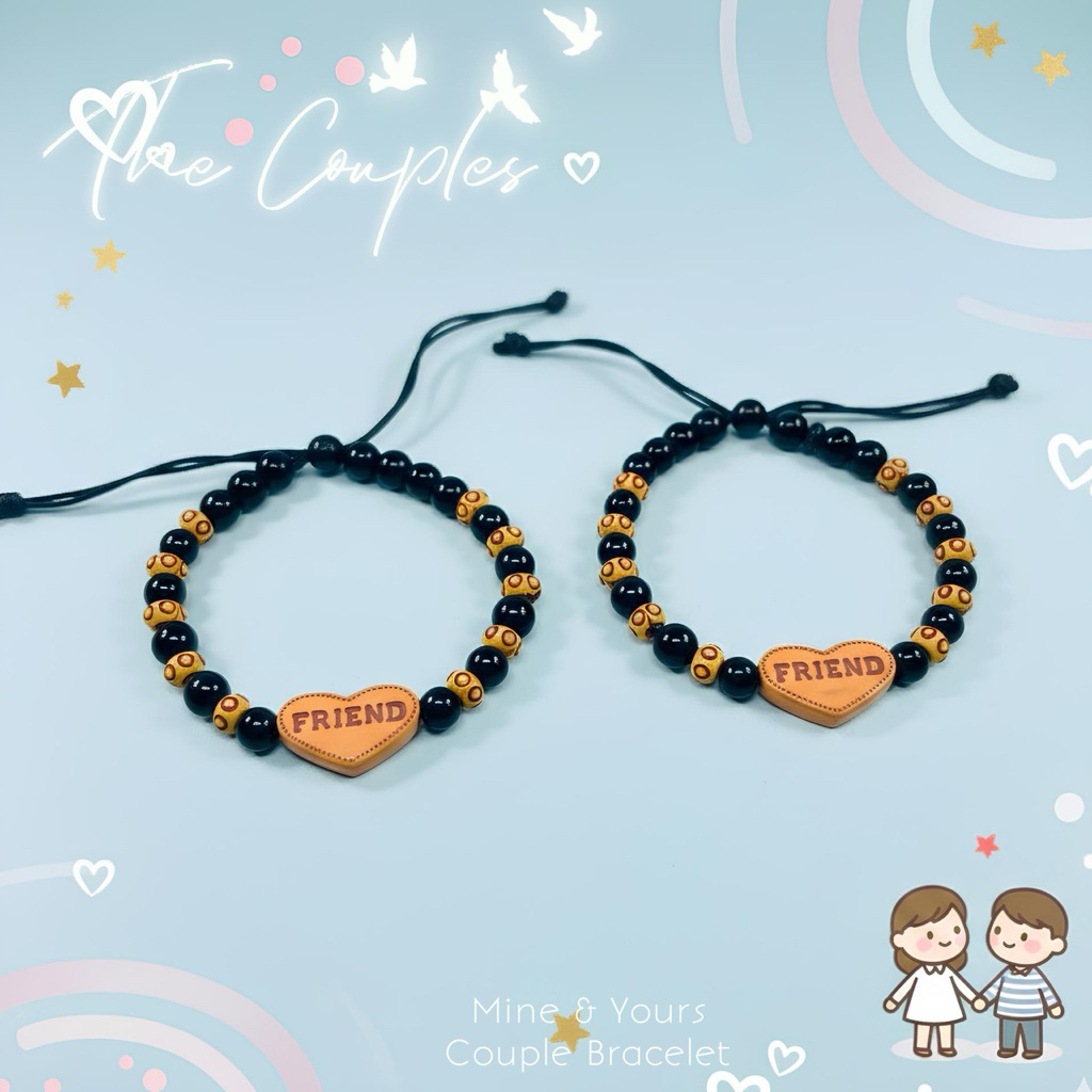 Gelang Persahabatan Bestie "FRIEND" Love Charm - Gelang Couple Sahabat Manik Hitam Etnik - Best Frie