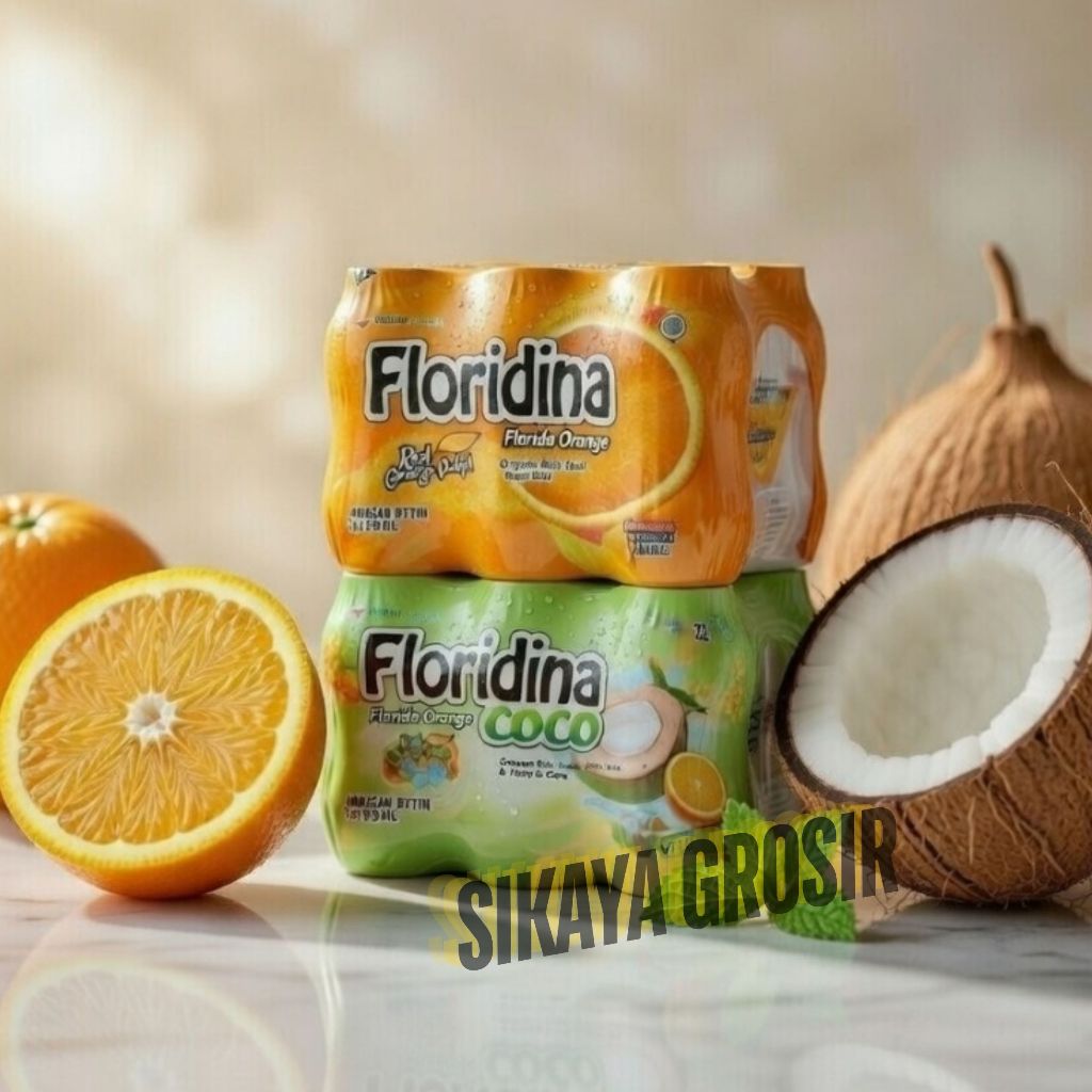 FLORIDINA 350ml 1 DUS ISI 12 BOTOL - Minuman Jeruk & Coco Segar, Florida Orange Coco, Bulir Jeruk As