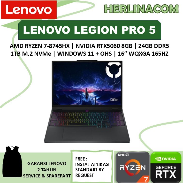 Laptop Lenovo Legion PRO 5 16 OLED Ryzen 7 8745HX RTX5060 8GB/ 24GB 1TB