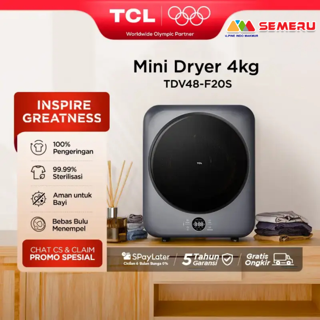 TCL Mini Dryer 4kg TDV48-F20S - Pengering Pakaian Portable Desain Kompak