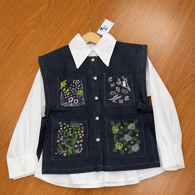 ARISA DENIM BLOOM VEST ATASAN WANITA SET VEST BORDIR