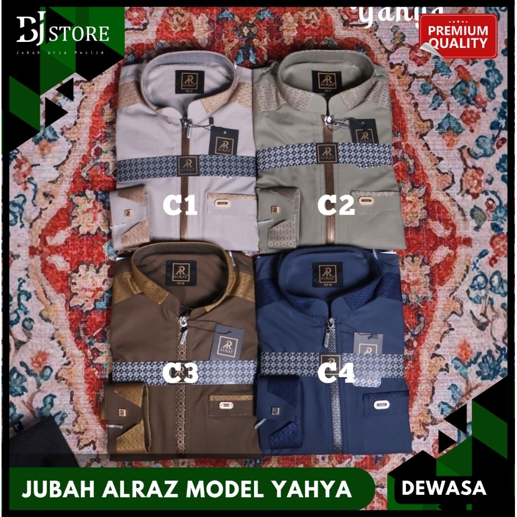 Alraz Jubah Warna Yahya Resleting/Zipper Katun Premium Lengan Manset