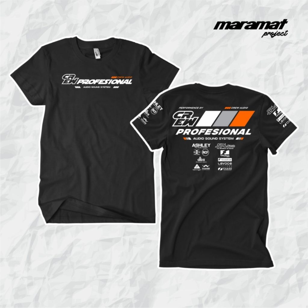 Baju Kaos Crew Profesional Audio Sound System Suport System Katun Combed Premium Hitam Putih Unisex 