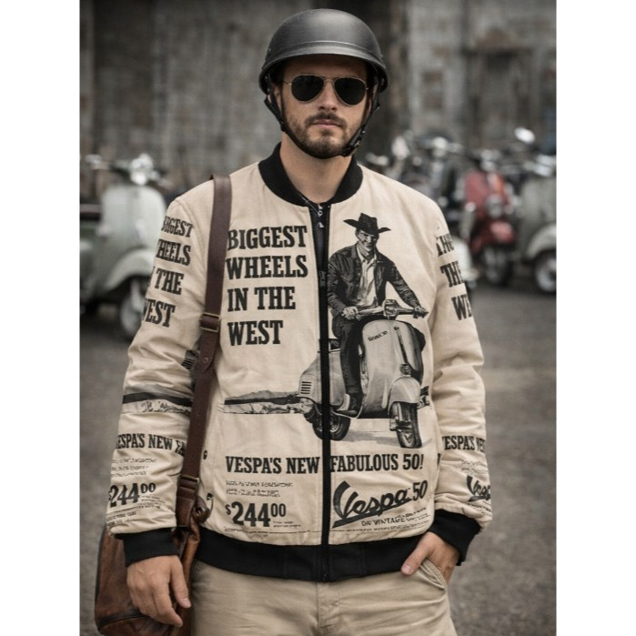 Vintage Vespa Bomber Jacket – Classic Scooter Retro Biker Jacket fullprint for Men & Women