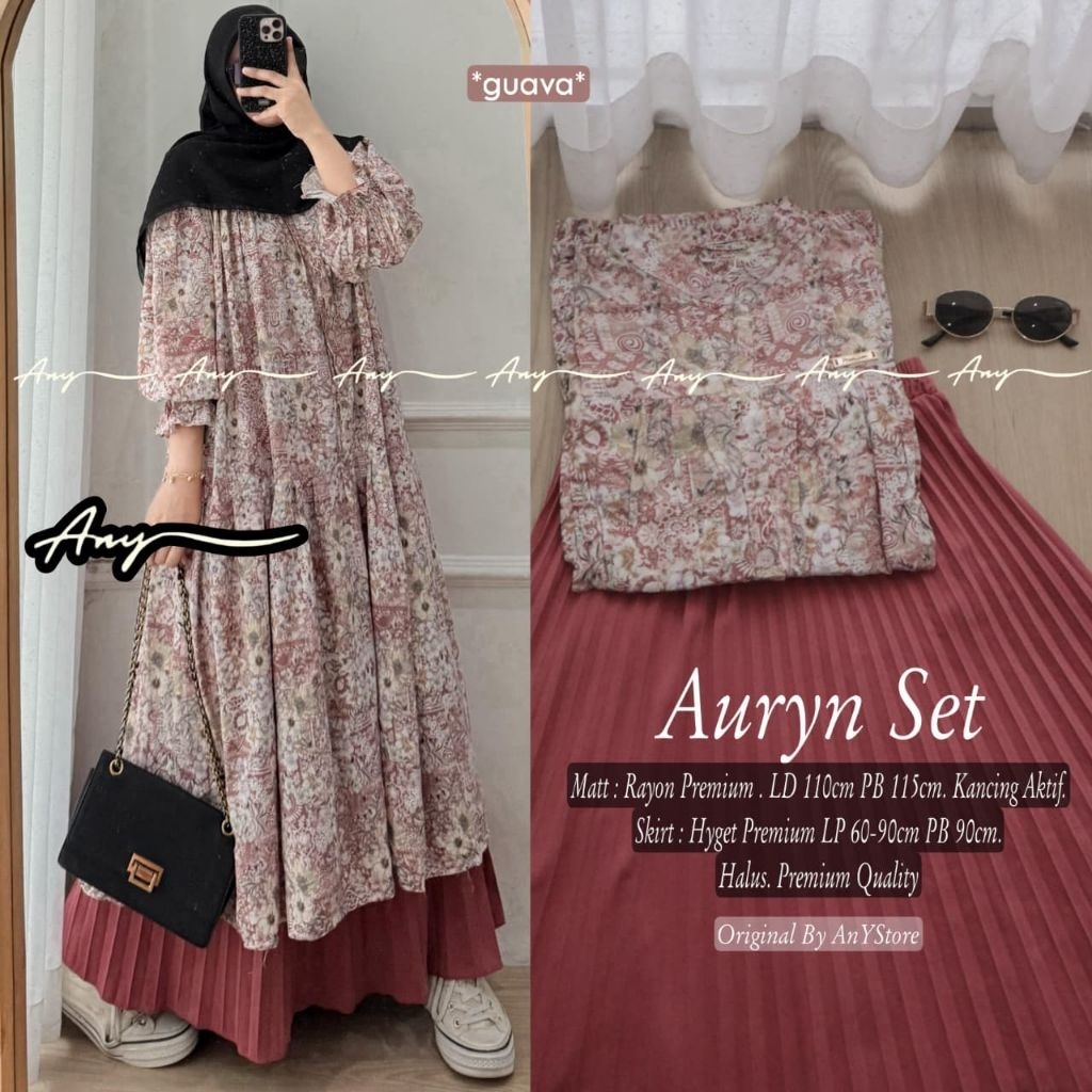 ready auryn set tunik rayon mix rok plisket ori AnY
