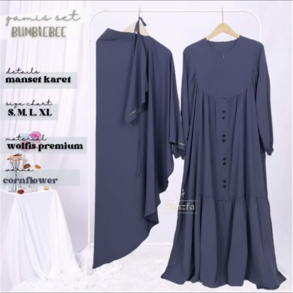 Gamis set hijab by Shazfa Bumblebee ukuran S Preloved
