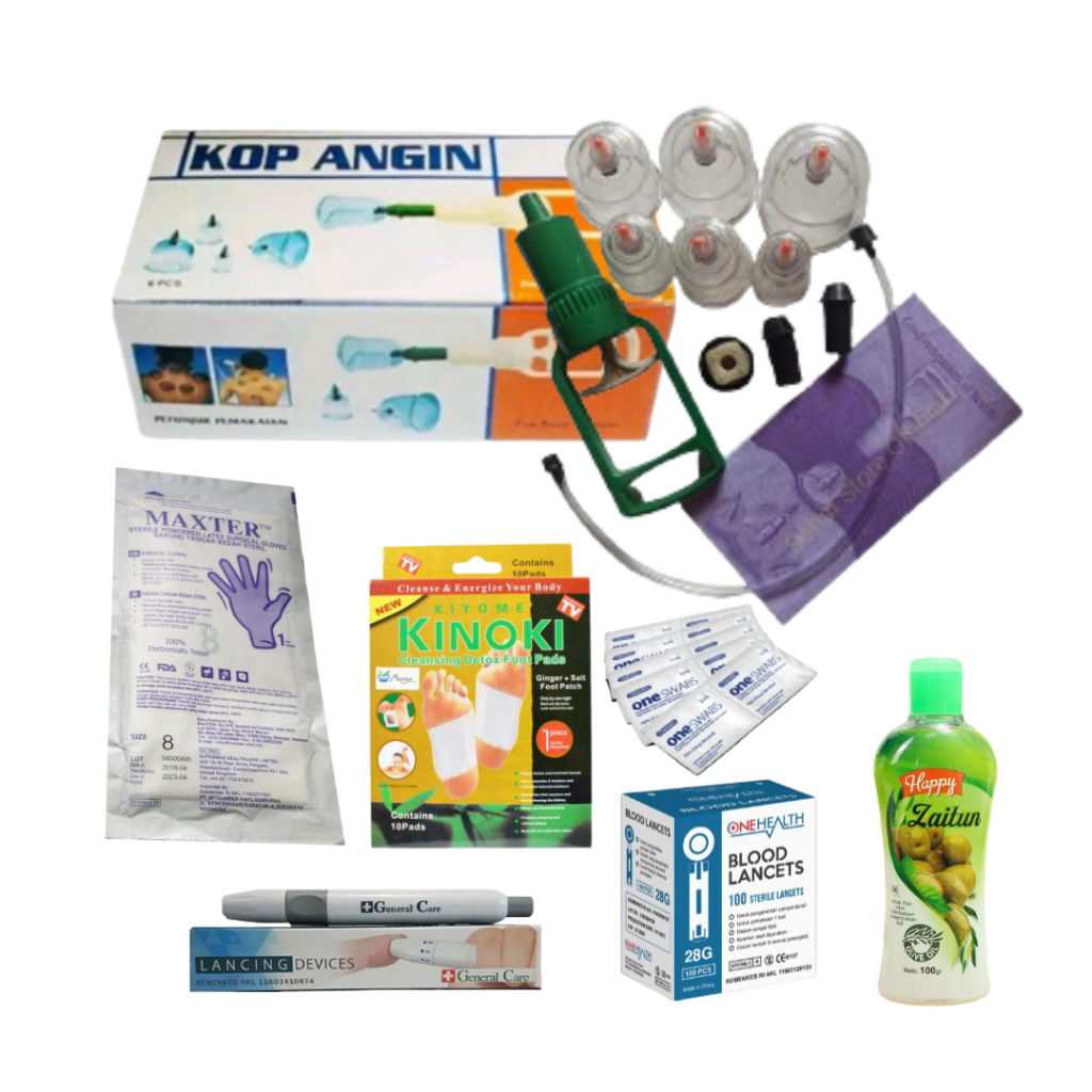 alat bekam komplit  full set 6 kop 1 vakum dan pena lancing device  untuk bekam basah plus vacum cup
