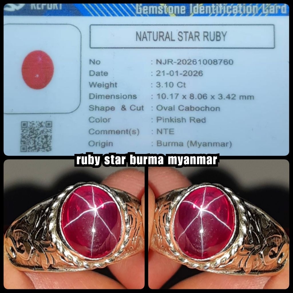 ORIGINAL BATU PERMATA STAR RUBY BURMA DELIMA + RING PERAK