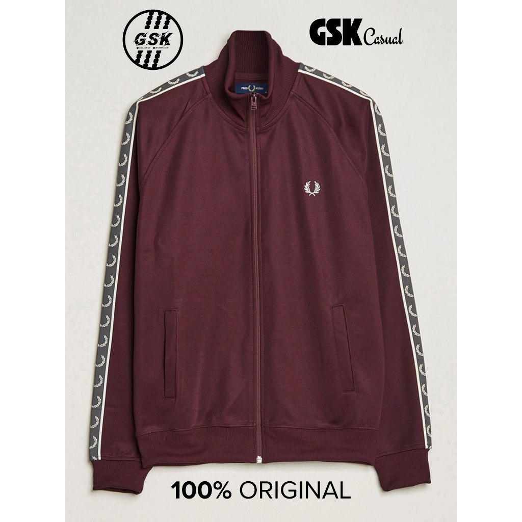 Tracktop Fred Perry Oxblood Maroon Taped Grey Original 100% (J4575 - 22)