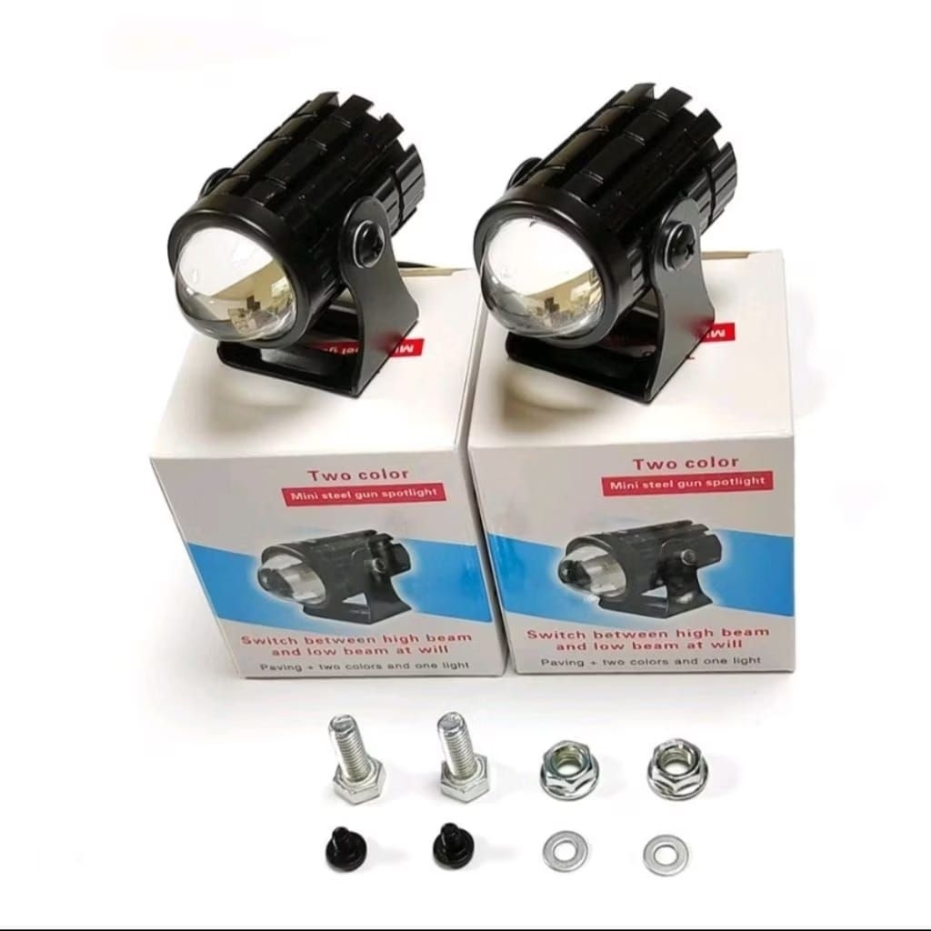 paket 2Pcs lampu tembak sorot laser mini gun D2 hi low + saklar on off lampu DC 12-24volt waterproff