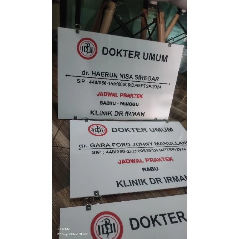 Acrylic 40x60 Papan Nama Dokter Bidan Plang Praktek Sign Label 40x60