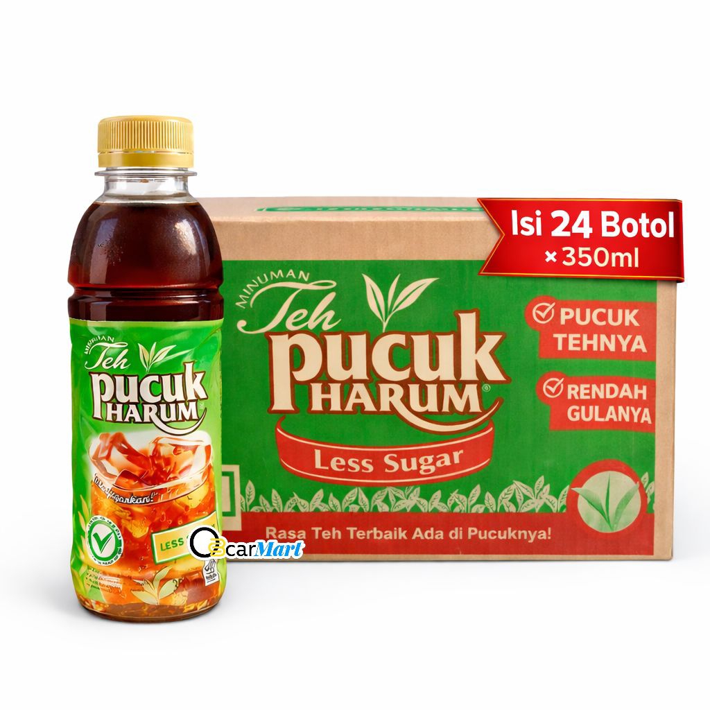 Teh PUCUK HARUM LESS SUGAR 1 Dus 24 Botol 350ml Rendah Gula