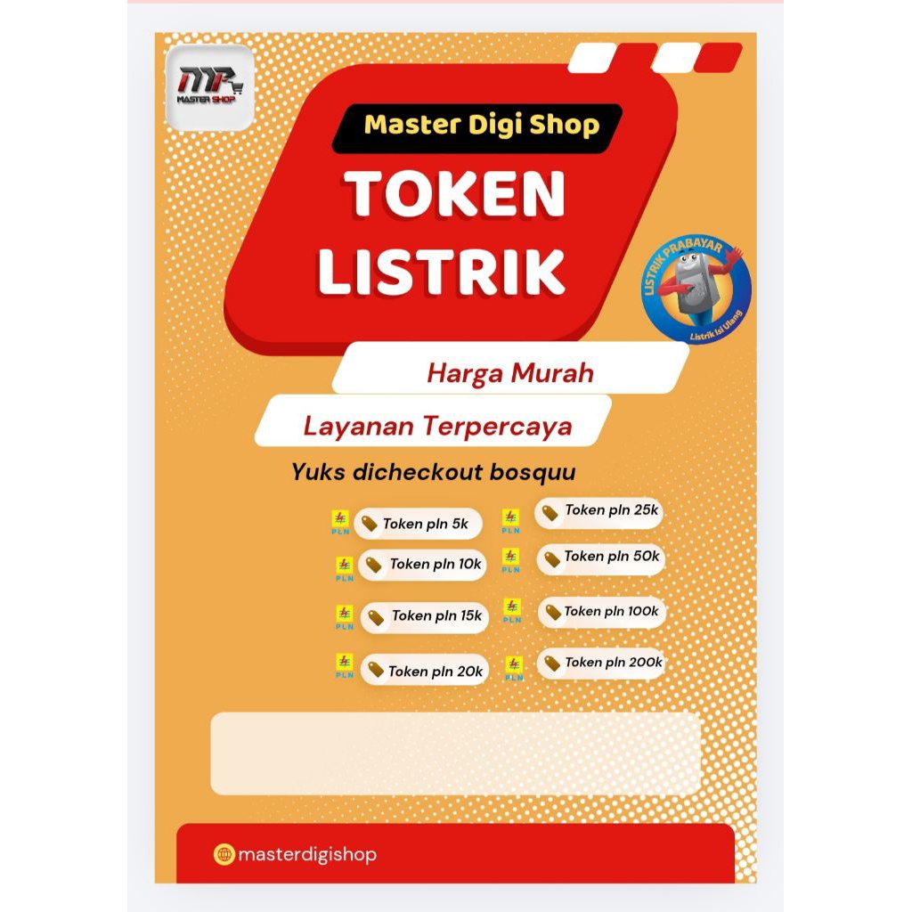 Token Listrik PLN Prabayar-Nominal 5rb s/d 200rb