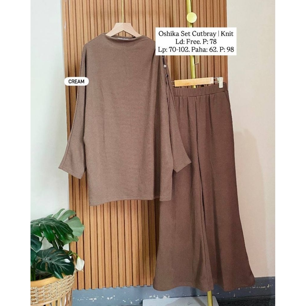 Oshika Set Cutbray - Celana bahan knit