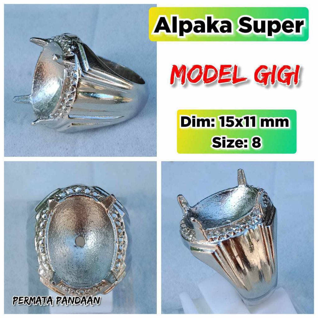 Emban batu akik dan permata kecil alpaka super model gigi.07