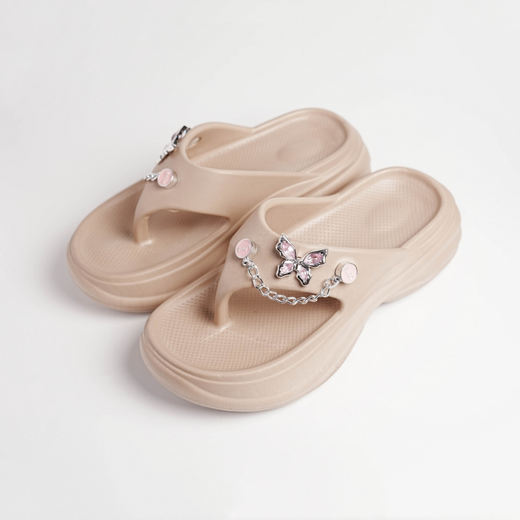 Sandal empuk wanita tebal karet EVA nyaman anti slip Sendal jepit jelly motif butterfly lucu kawaii